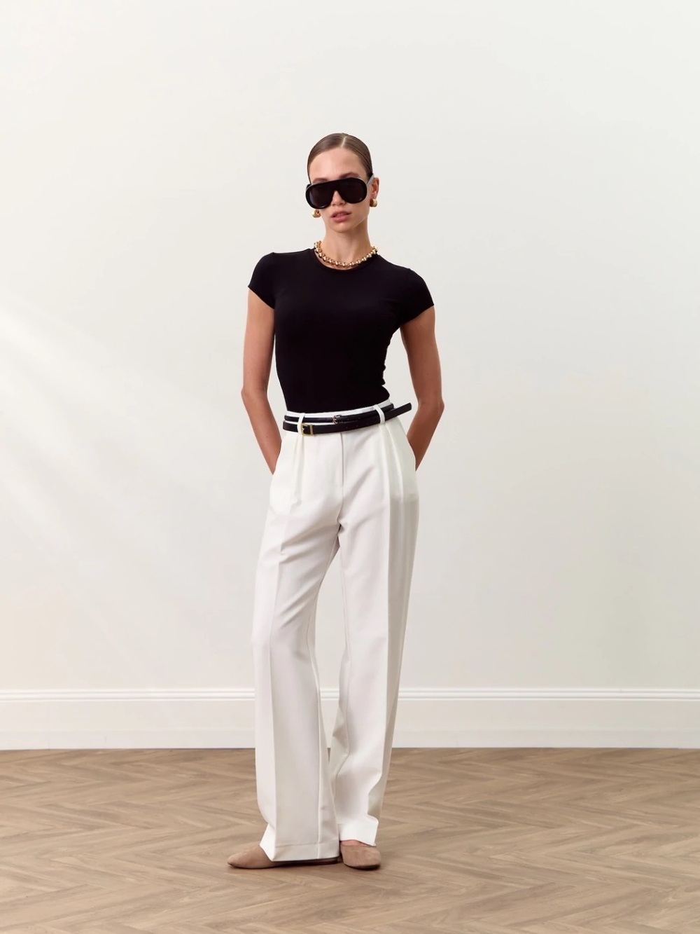 Tailored High-Rise Wide-Leg Trousers in White